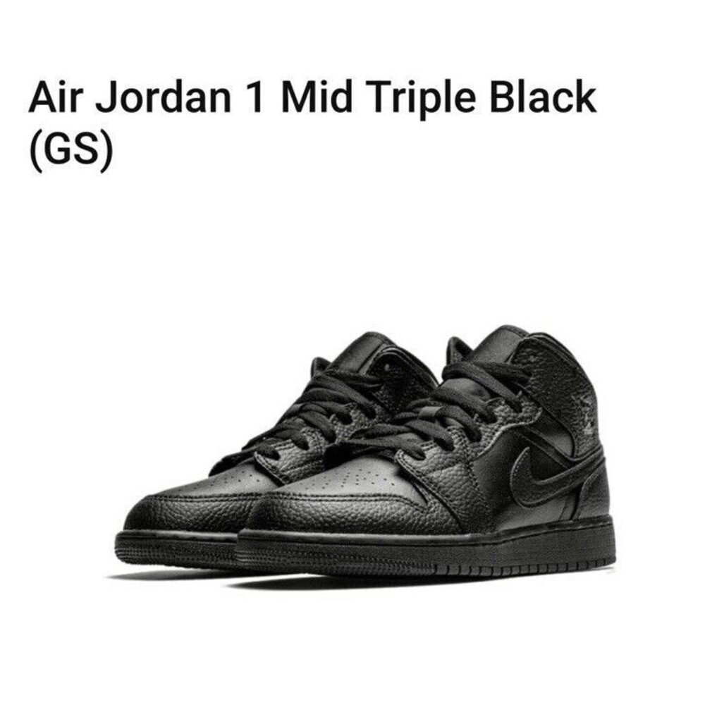 Air Jordan 1 Mid GS Sneaker in Triple Black  554725 091 Boys Youth 6 Y Eu 38.5